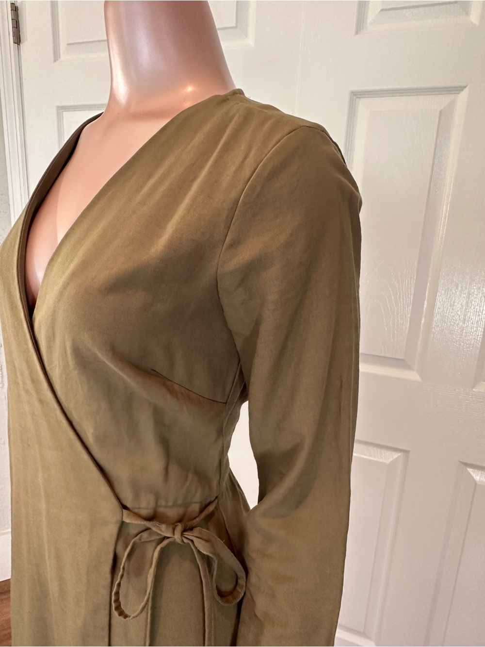 Matty M Olive Wrap Romper | Small | Long Sleeve Tie Waist Utility Chic | A-1836 - Picture 3 of 16